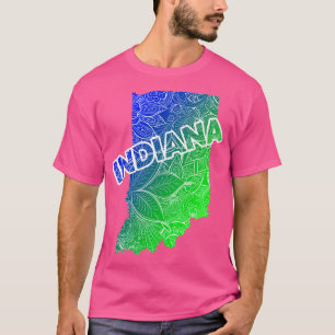 Colourful mandala art map of Indiana with text in  T-Shirt