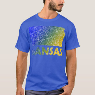 Colourful mandala art map of Kansas with text in b T-Shirt