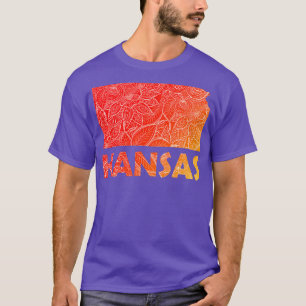 Colourful mandala art map of Kansas with text in r T-Shirt