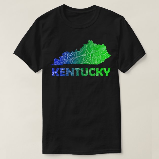 Colourful mandala art map of Kentucky with text in T-Shirt (Design Front)