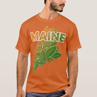 Colourful mandala art map of Maine with text in gr T-Shirt