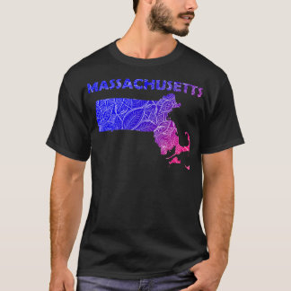 Colourful mandala art map of Massachusetts with te T-Shirt