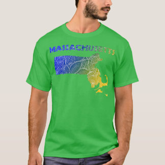 Colourful mandala art map of Massachusetts with te T-Shirt