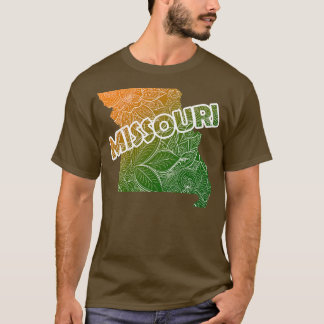 Colourful mandala art map of Missouri with text in T-Shirt
