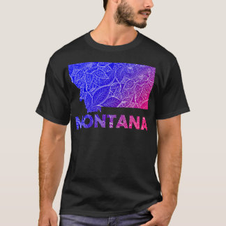 Colourful mandala art map of Montana with text in  T-Shirt
