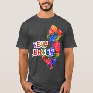 Colourful mandala art map of New Jersey with text T-Shirt