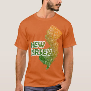 Colourful mandala art map of New Jersey with text  T-Shirt