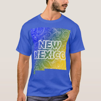 Colourful mandala art map of New Mexico with text  T-Shirt