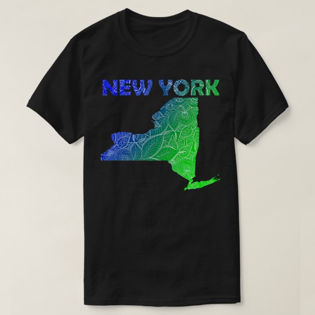 Colourful mandala art map of New York with text in T-Shirt (Design Front)
