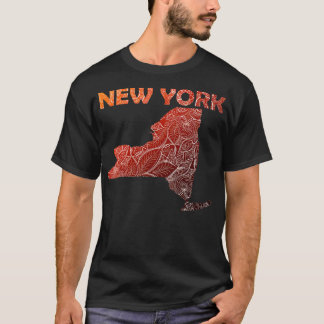 Colourful mandala art map of New York with text in T-Shirt