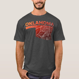 Colourful mandala art map of Oklahoma with text in T-Shirt