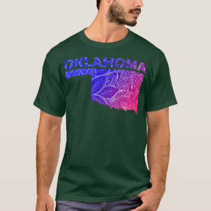 Colourful mandala art map of Oklahoma with text in T-Shirt