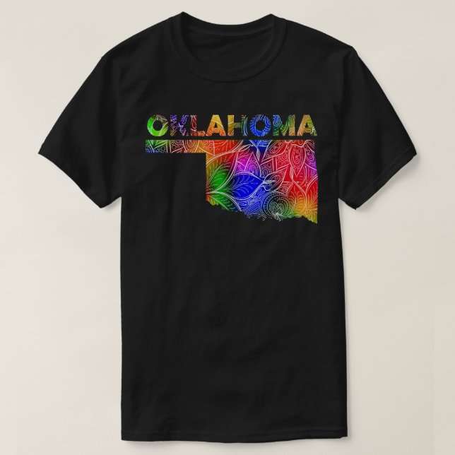 Colourful mandala art map of Oklahoma with text in T-Shirt (Design Front)