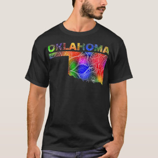 Colourful mandala art map of Oklahoma with text in T-Shirt