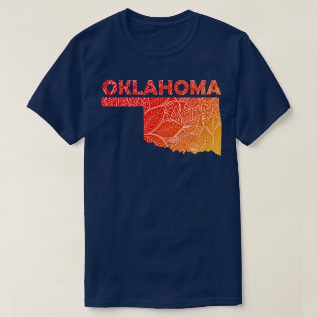 Colourful mandala art map of Oklahoma with text in T-Shirt (Design Front)
