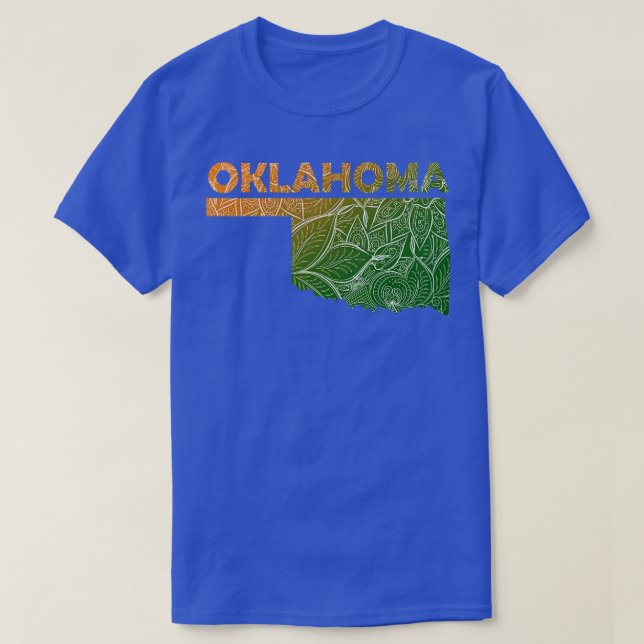 Colourful mandala art map of Oklahoma with text in T-Shirt (Design Front)