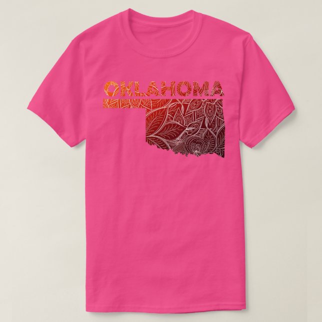 Colourful mandala art map of Oklahoma with text in T-Shirt (Design Front)