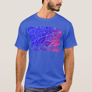Colourful mandala art map of Pennsylvania with tex T-Shirt