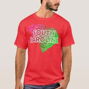 Colourful mandala art map of South olina with text T-Shirt