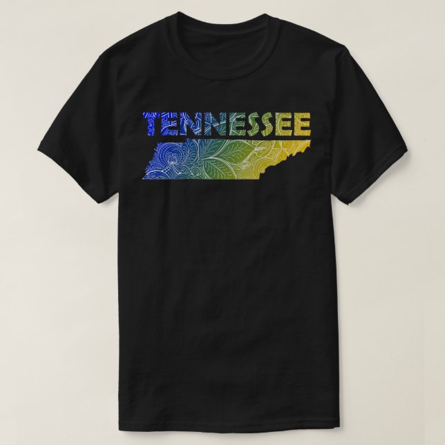 Colourful mandala art map of Tennessee with text i T-Shirt (Design Front)