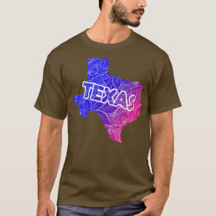 Colourful mandala art map of Texas with text in bl T-Shirt