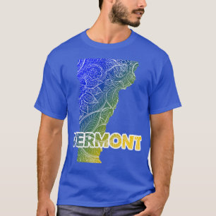 Colourful mandala art map of Vermont with text in T-Shirt