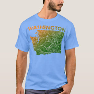 Colourful mandala art map of Washington with text T-Shirt