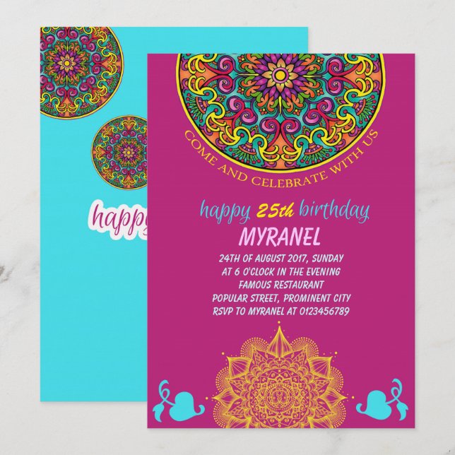 Colourful Mandala Birthday Invitation (Front/Back)