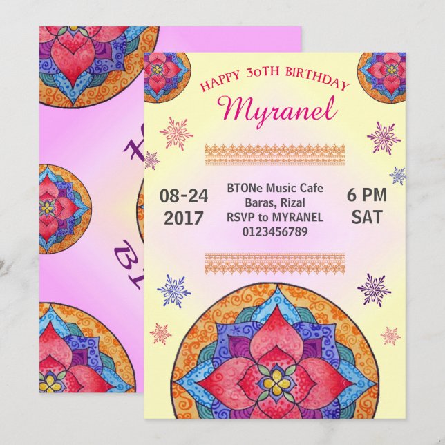 Colourful Mandala Birthday Invitation (Front/Back)