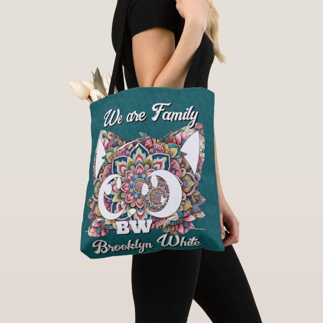 Colourful Mandala Cat Customisable Monogrammed Tote Bag (Close Up)