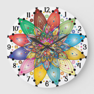Colourful Mandala Clock with Arabic Numbers