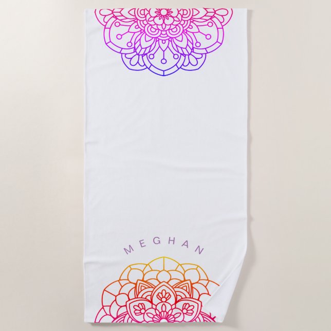 colourful mandala cute monogram beach towel (Front)