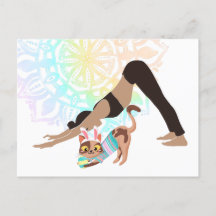Colourful Mandala Easter Yoga Girl and Cat