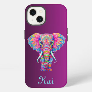 Colourful Mandala Elephant with Customised Name iPhone 13 Case