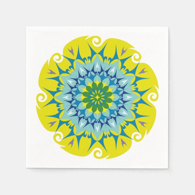 Colourful Mandala Energy Wheel Flower Harmony Napkin (Front)