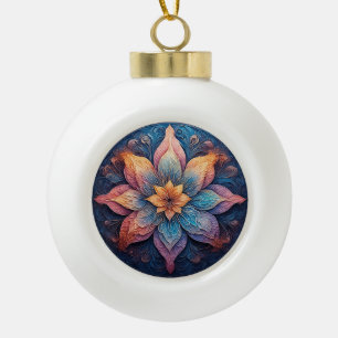 Colourful Mandala Flower Design Ceramic Ball Christmas Ornament