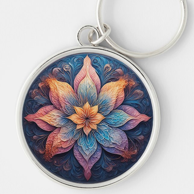 Colourful Mandala Flower Design Key Ring (Front)