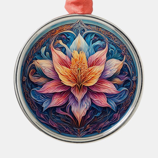 Colourful Mandala Flower Design Metal Tree Decoration (Front)