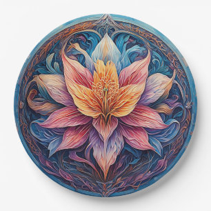 Colourful Mandala Flower Design Paper Plate