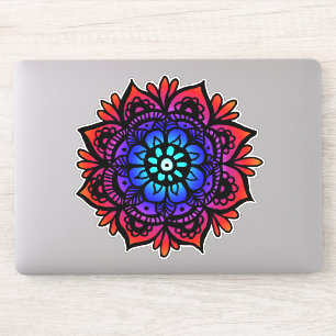 Colourful Mandala Flower Red Blue Black