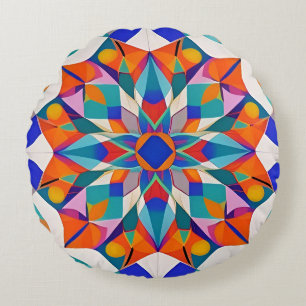Colourful Mandala Flower Round Cushion