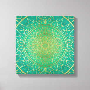 Colourful Mandala Gold Emerald Green Canvas Print