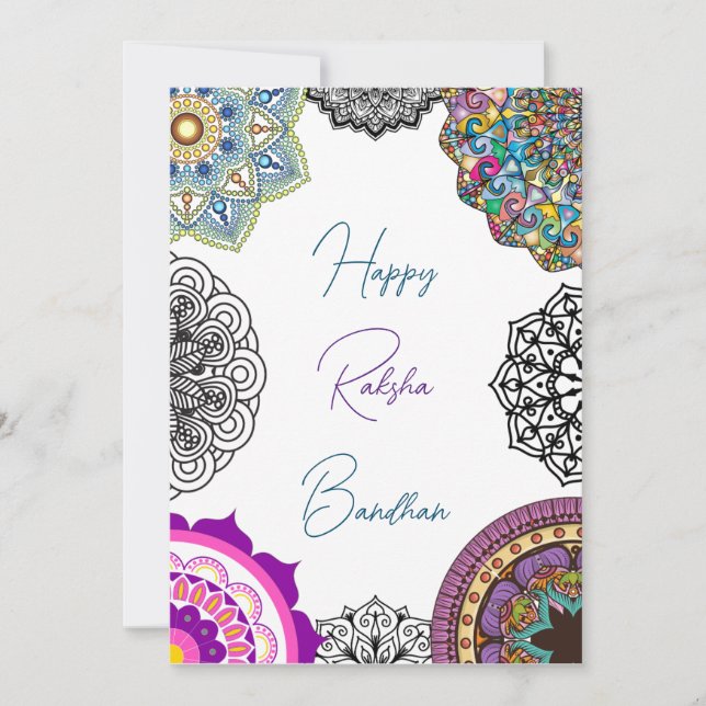 Colourful mandala Happy Raksha Bandhan Holiday Card (Front)