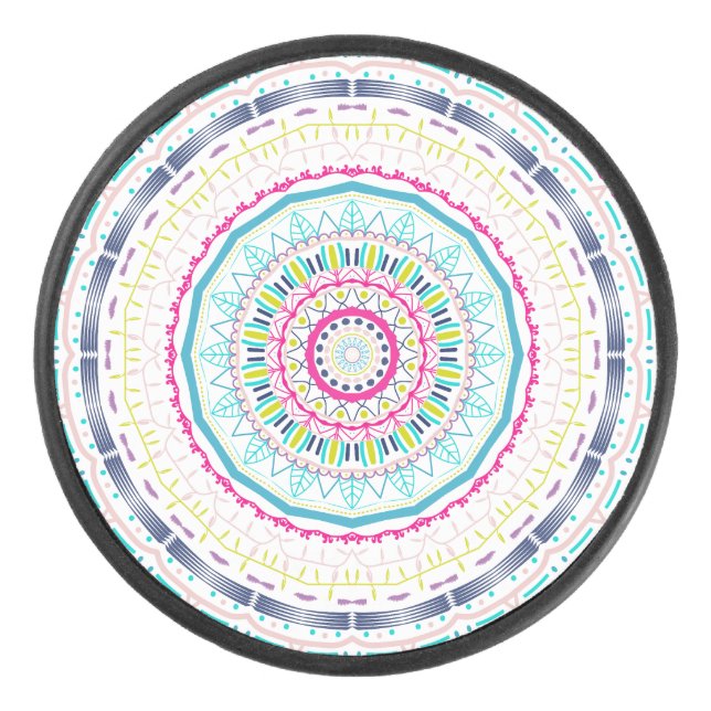 colourful mandala hockey puck (Front)