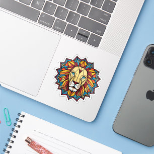 "Colourful Mandala Lion: Geometric Art Design"
