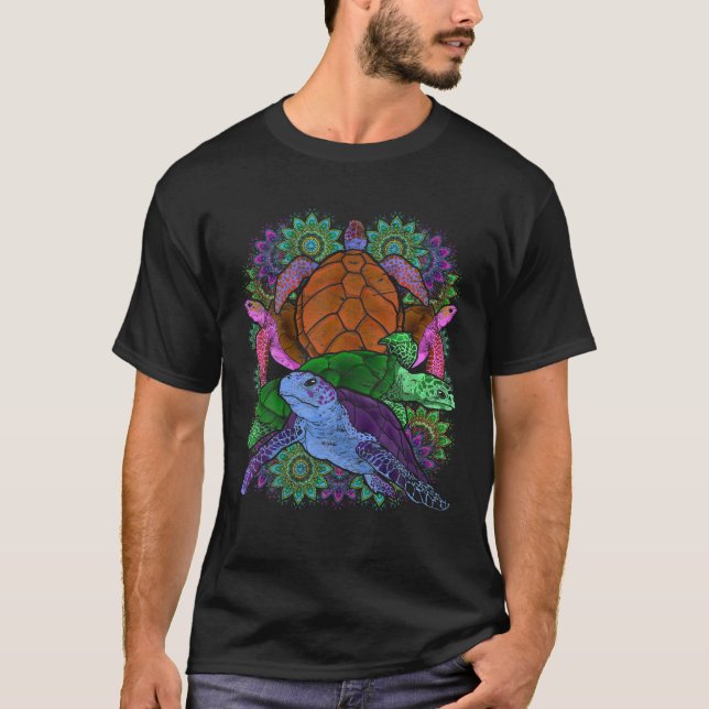 Colourful Mandala Maori Tribal Sea Animal Hawaiian T-Shirt (Front)