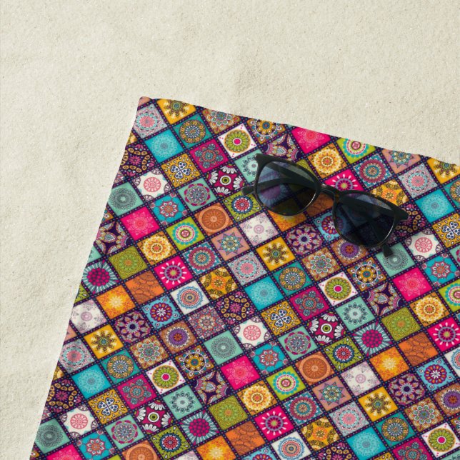 Colourful mandala Moroccan art beach style Beach Towel (In Situ)