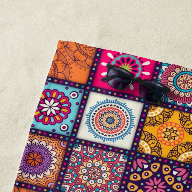 Colourful mandala Moroccan art beach style Beach Towel (In Situ)