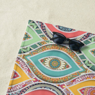 Colourful mandala Moroccan art beach style Towel