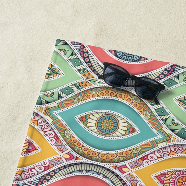 Colourful mandala Moroccan art beach style Towel (In Situ)